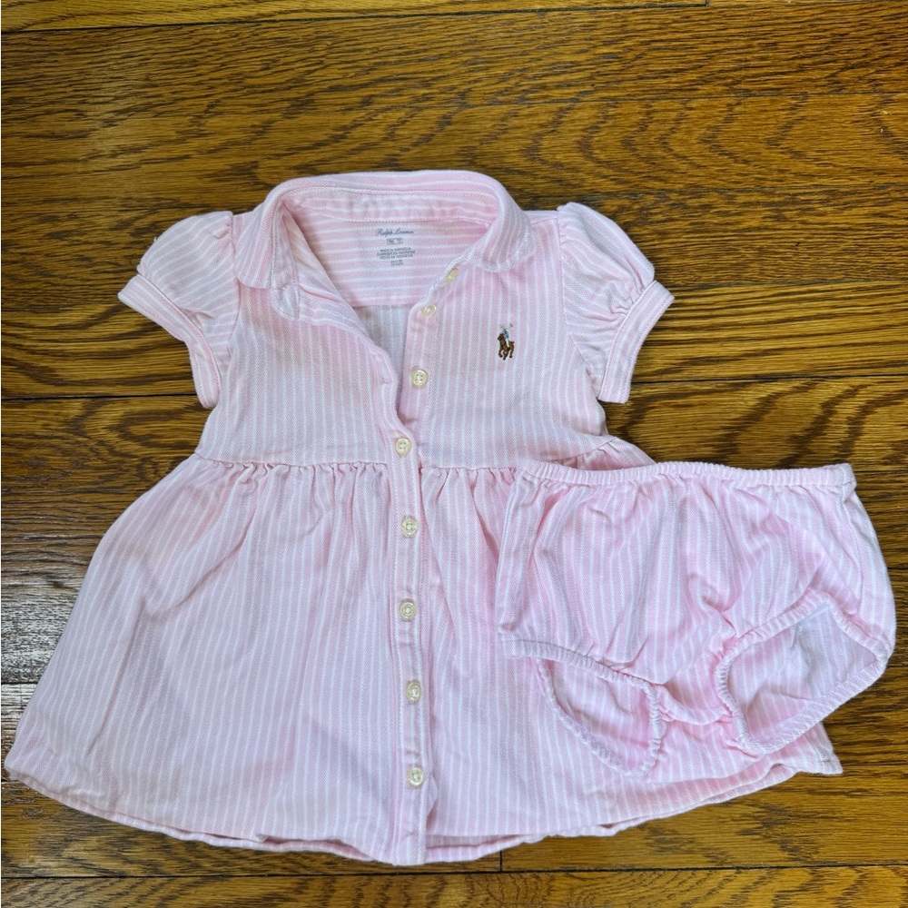 Ralph Lauren Light Pink Striped Baby Dress Set